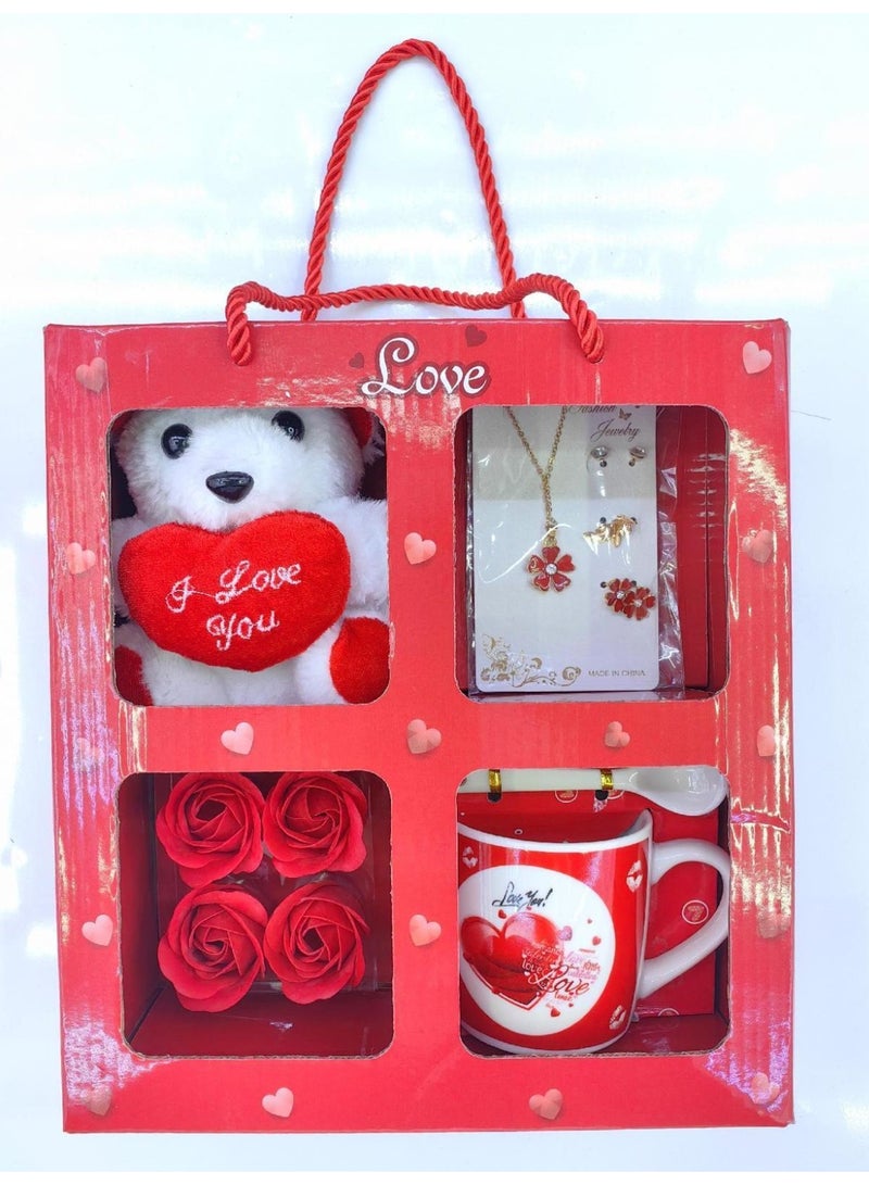 المنزل الذكي مجموعة هدايا عيد الحب من هوم سمارت - كوب حب سعة 200 مل مع وردة ودبدوب ومجوهرات. هدية مثالية للصديق أو الزوجة أو الزوج. مناسبة لعيد الحب والذكرى السنوية وأعياد الميلاد. - Image 1